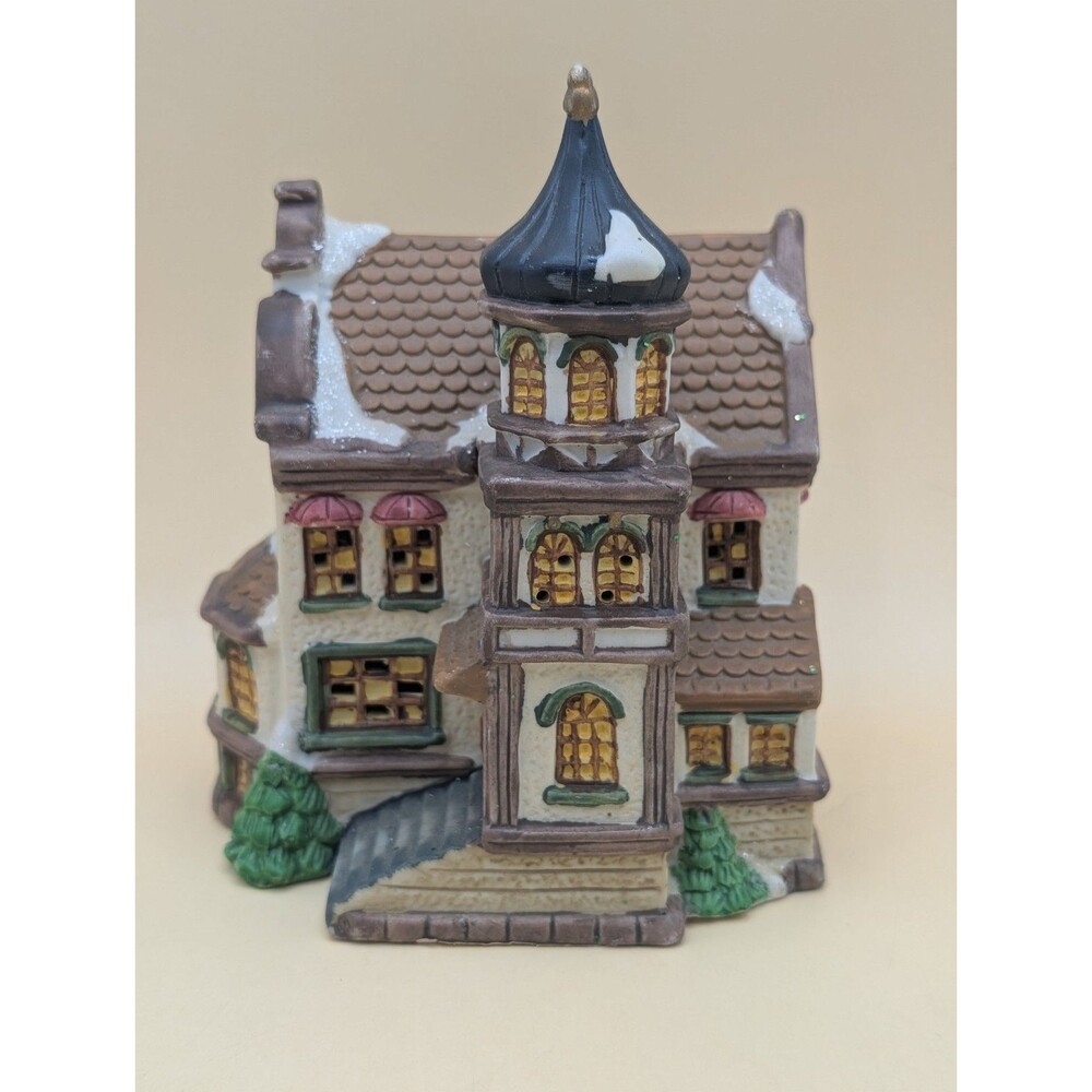Vintage 2002 Cobblestone Corners Church Christmas Village House With Snow